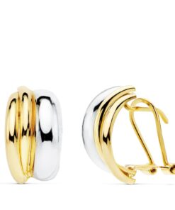 Pendientes de cierre oro blanco y amarillo para mujer, oro 18k