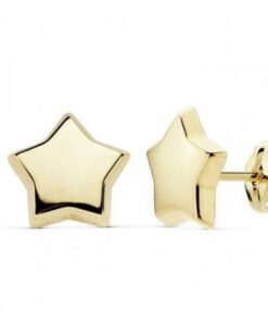Pendientes estrella lisa para mujer, niña o bebé, oro 18 kilates.