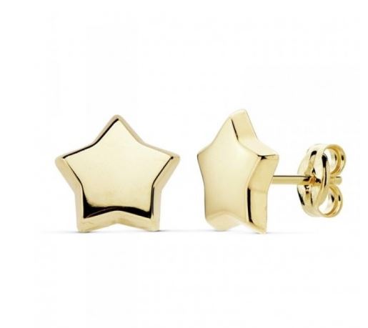 Pendientes estrella lisa para mujer, niña o bebé, oro 18 kilates.