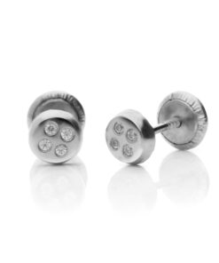 Pendientes bebé o niña circonitas, oro blanco 18 kilates
