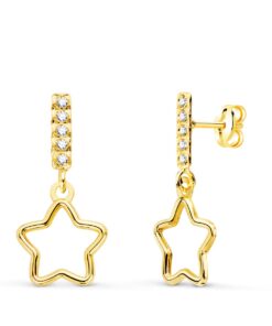 Pendientes oro largos estrella