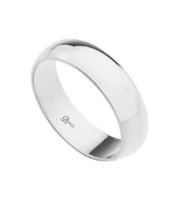 Alianza plata rodiada lisa, con perfil plano, medida de ancho 4 mm. pulido brillo, grabado gratis, Se envía en caja y papel de regalo