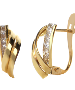 Pendientes de cierre bicolor lisos circonitas para mujer, oro 18k