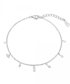 Tobillera plata rodiada con colgantes