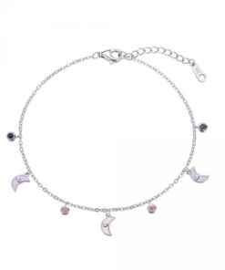 Tobillera plata con lunas rosas