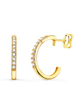 Pendientes medio aro oro 18k con piedras blancas