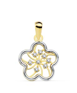 Colgante oro bicolor flor