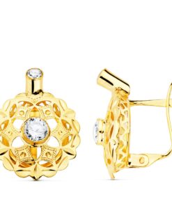 Pendientes de cierre cubanas con circonitas para mujer, oro 18k