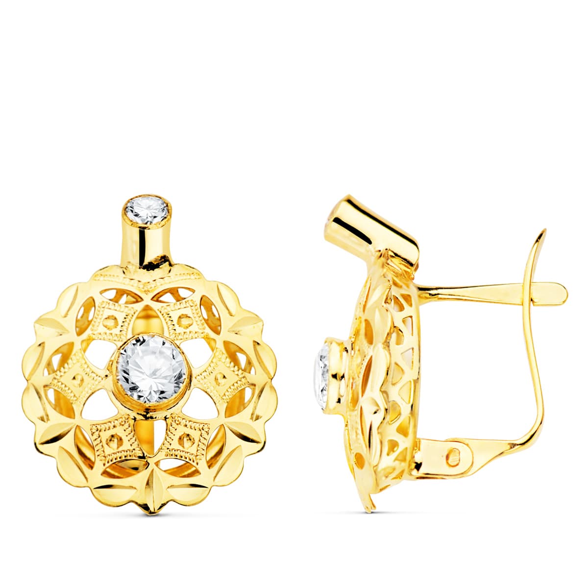 Pendientes de cierre cubanas con circonitas para mujer, oro 18k