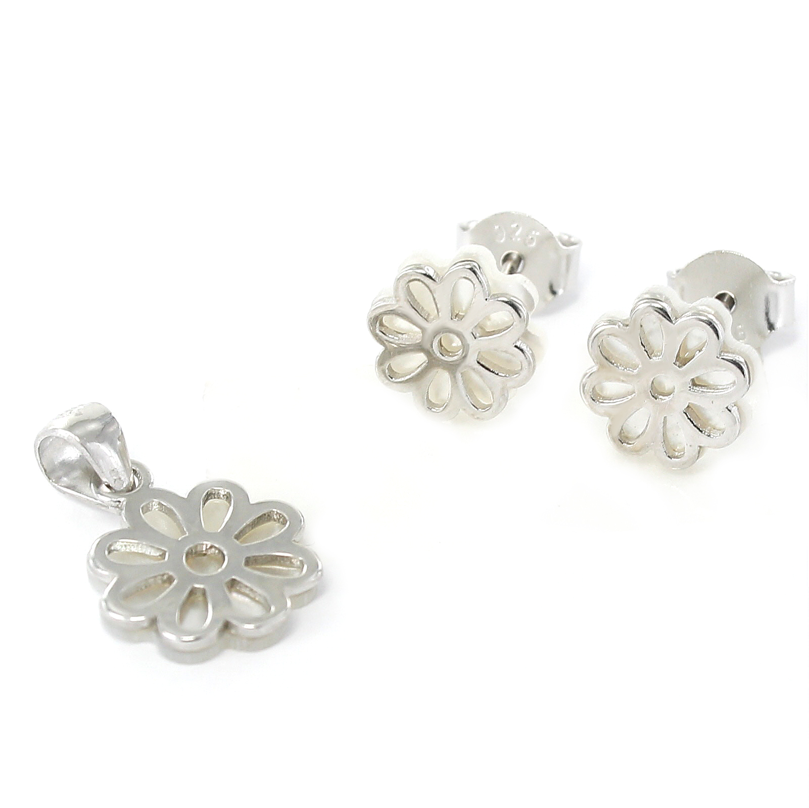 Conjunto plata rodiada margaritas