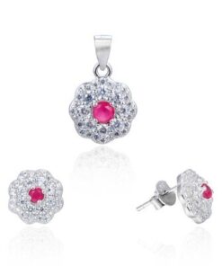 Conjunto plata piedra roja