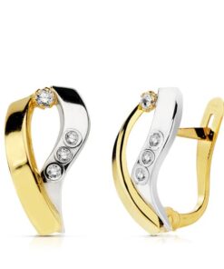 Pendientes de cierre bicolor entrelazados para mujer, oro 18k