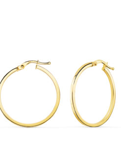 Pendientes aro oro 18 kilates tubo cuadrado medida 28 x 1.5 mm