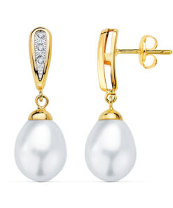 Pendientes largos oro con perla