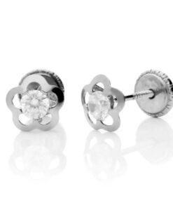 Pendientes bebé o niña flor calada oro blanco 18 kilates