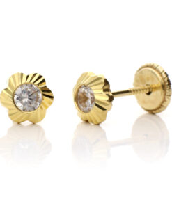 Pendientes bebé o niña flor labrada oro 18 kilates