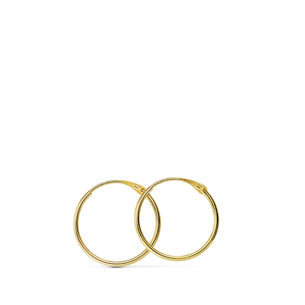 Pendientes aro liso 9 kilates mujer o niña 15 x 1 mm.