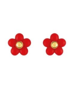 Pendientes niña oro 9k. flor roja