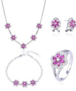 Conjunto mujer plata circonitas rojas