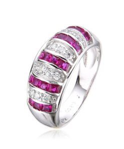 Conjunto mujer plata piedra roja