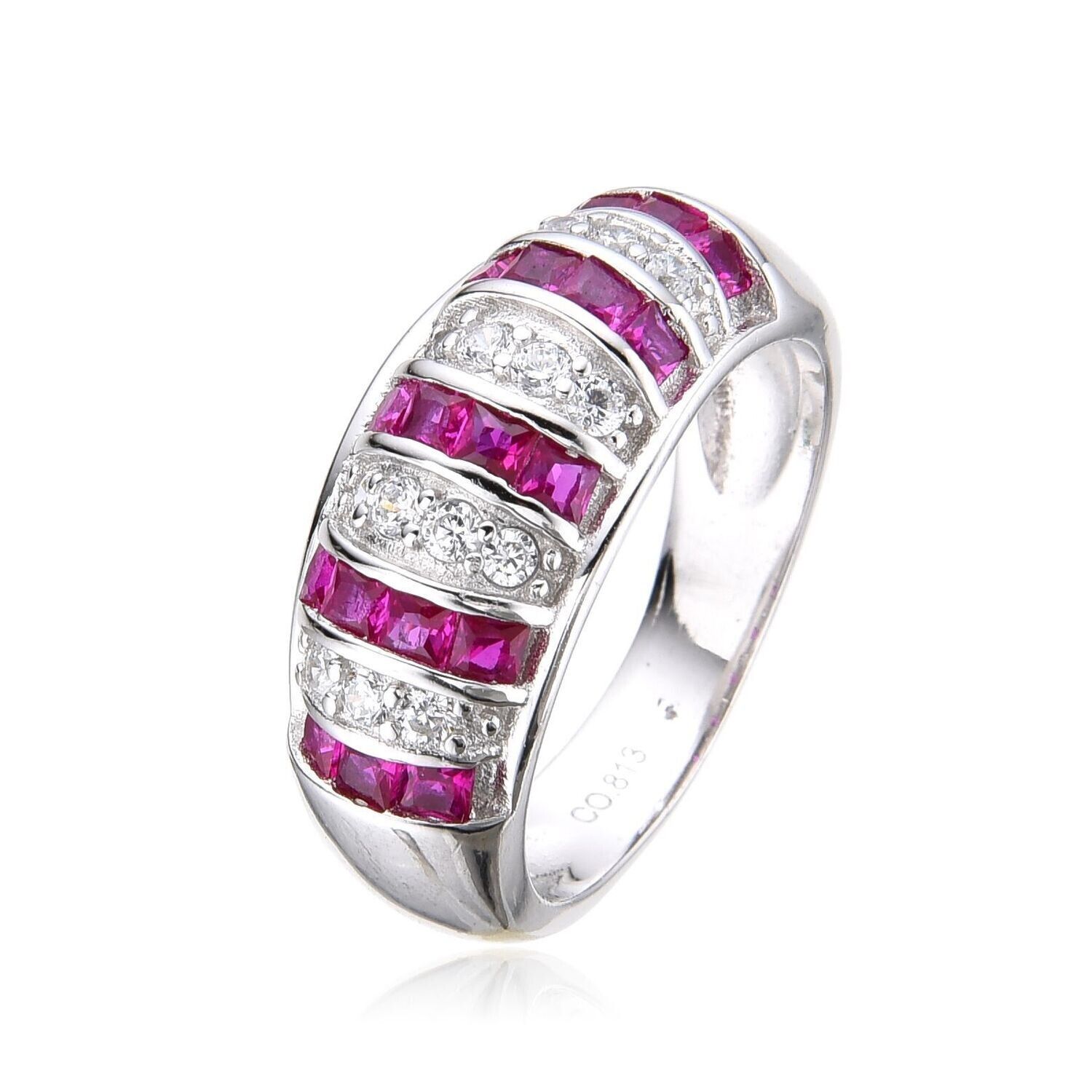 Conjunto mujer plata piedra roja